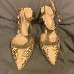 TAHARI -SNAKESKIN CREME SLING BACK HEELS-BRANDY W SZ 7 1/2 M